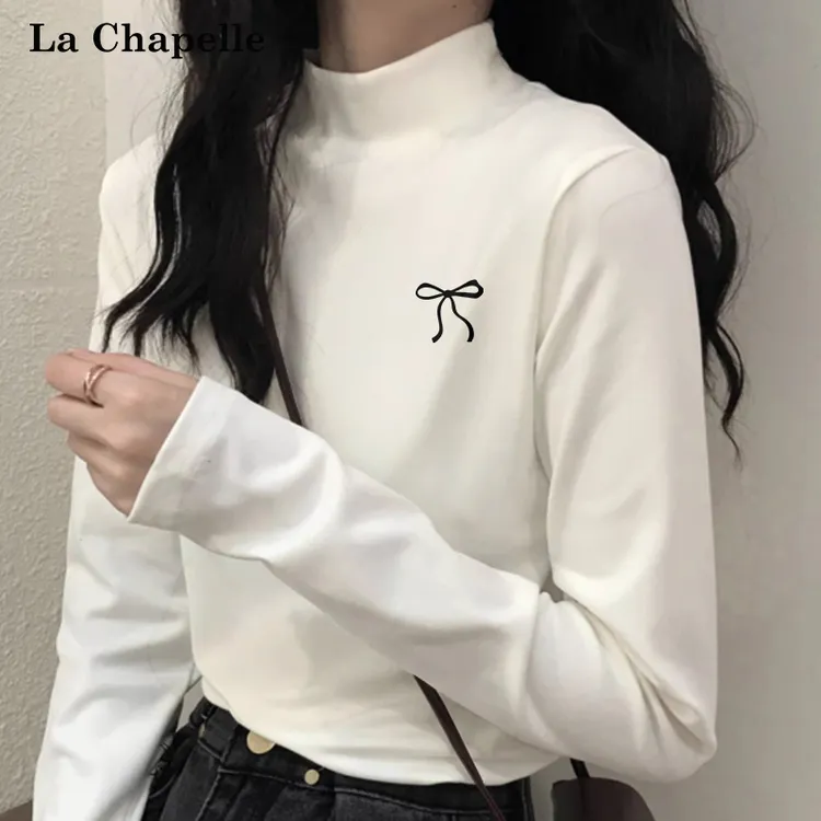 拉夏贝尔德绒打底衫女秋冬季2025新款半高领百搭加绒保暖内搭上衣