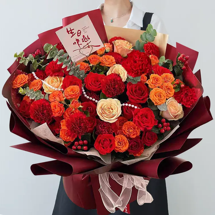 节日康乃馨玫瑰花束生日鲜花真花速递全国同城配送长辈鲜花花束