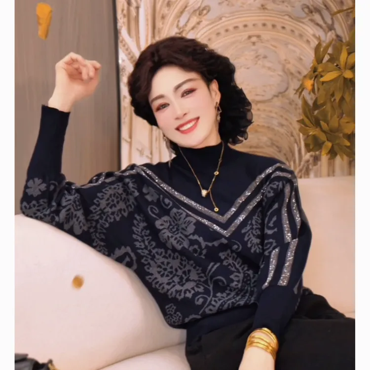 2025秋冬新款妈妈装针织衫百搭上衣气质中年女装休闲时尚内搭毛衣