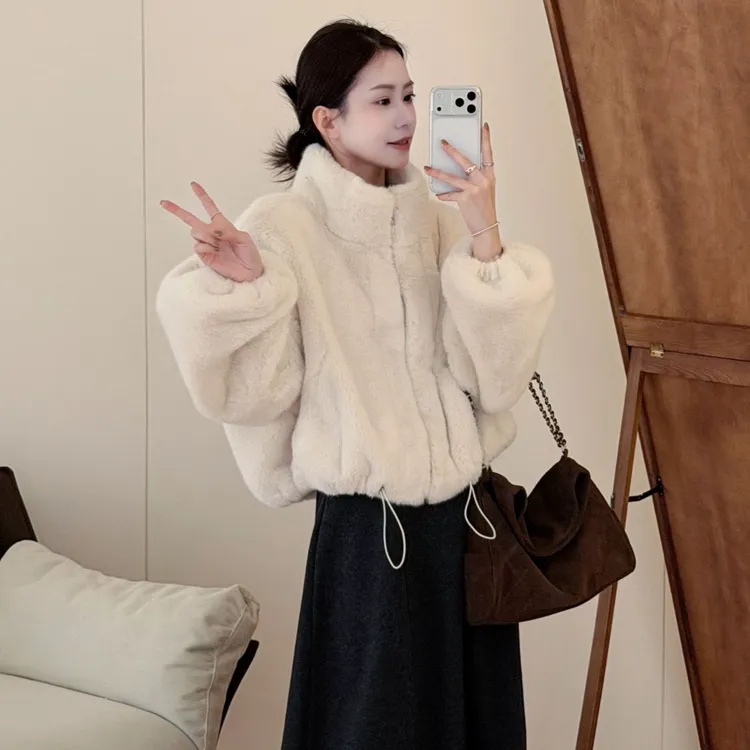 SUNCC现货 毛毛王国 气质高级千金感慵懒保暖韩系百搭毛毛短外套