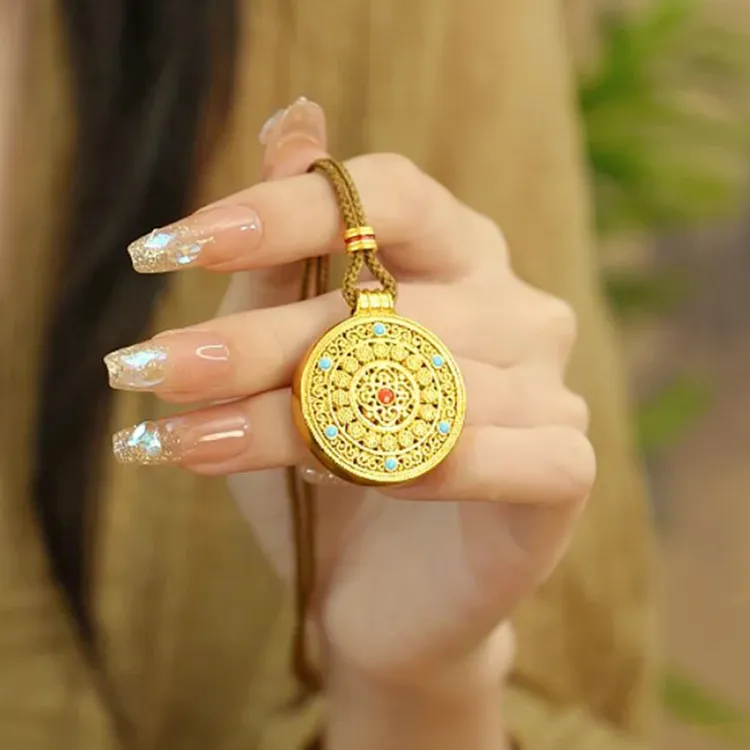 韦雪同款镂空花丝八宝罗盘挂坠