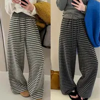 J888#慵懒感复古条纹阔腿裤