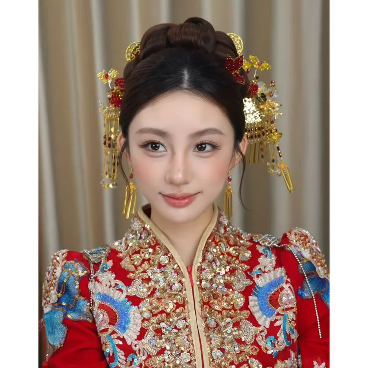 原创新娘结婚头饰金红色串珠秀禾中式Q312无礼盒