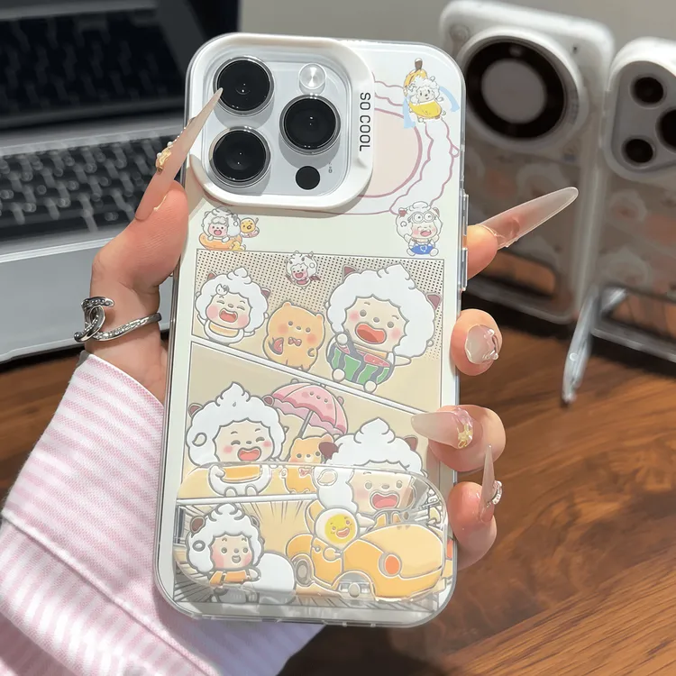 萌版懒洋洋镜子支架适用苹果17promax手机壳16华为vivo小米15oppo