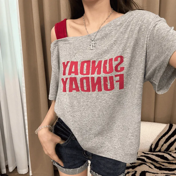 时尚休闲气质短袖T恤女2025夏季新款休闲宽松显瘦上衣设计感百搭