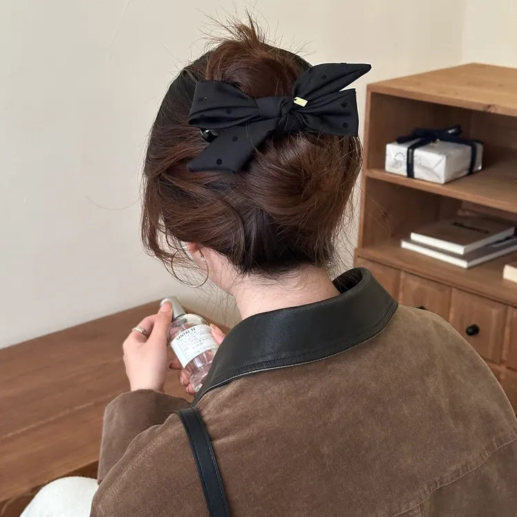 韩系爱心波点蝴蝶结发夹女慵懒风一字夹盘发鸭嘴夹高级感发卡头饰