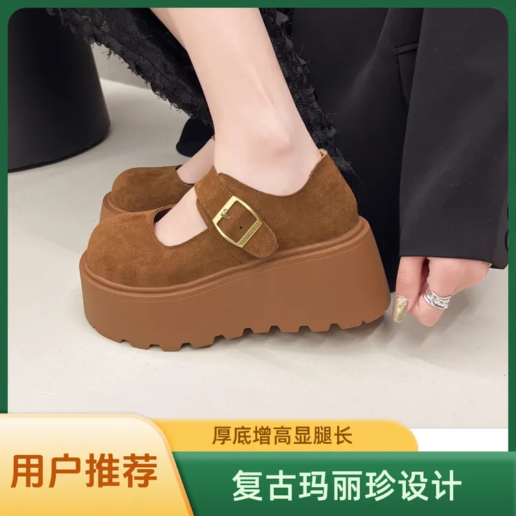 春季高跟防滑乐福鞋子圆头复古春秋小众舒适英伦风浅口增高单鞋女