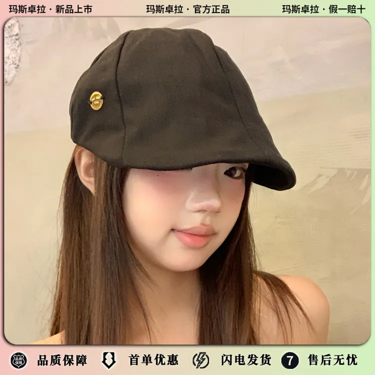 玛斯卓拉日系复古棉麻前进帽夏季薄款透气贝雷帽大头围显脸小百搭