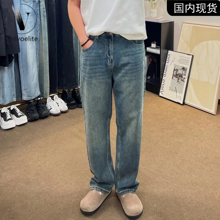 复古蓝色直筒牛仔裤2025新款爆款男高端韩版裤子阔腿宽松休闲长裤
