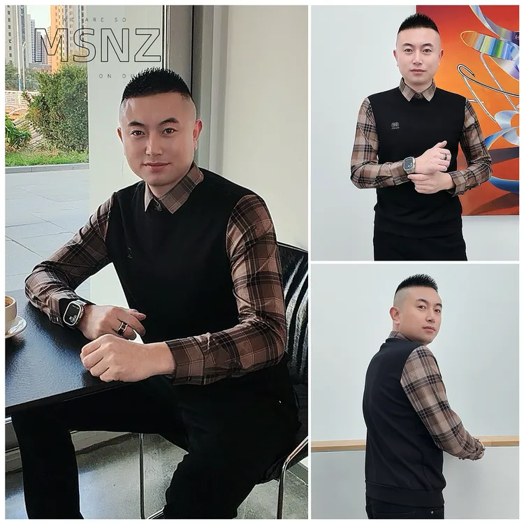 【8009】秋冬新品男士高端轻奢假两件商务休闲T恤舒适柔软百搭高级