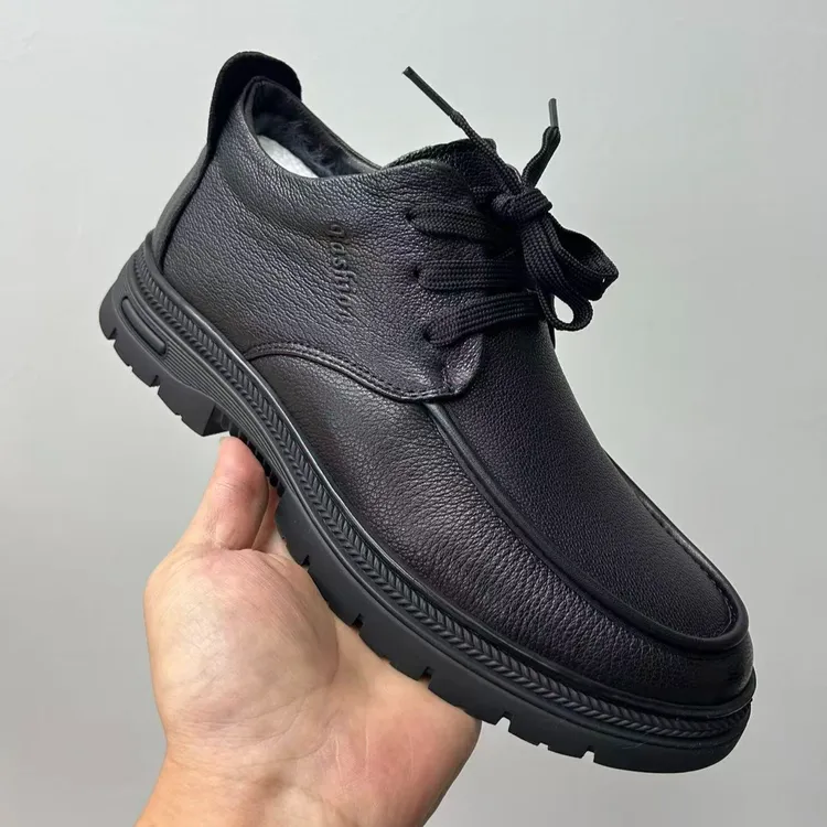 头层羊皮男鞋冬季加绒保暖中高帮棉鞋男士真皮软底防滑羊毛爸爸鞋