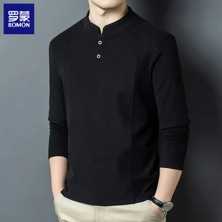 罗蒙秋冬季双面德绒打底衫男士亨利领潮流百搭长袖2025立领卫衣男