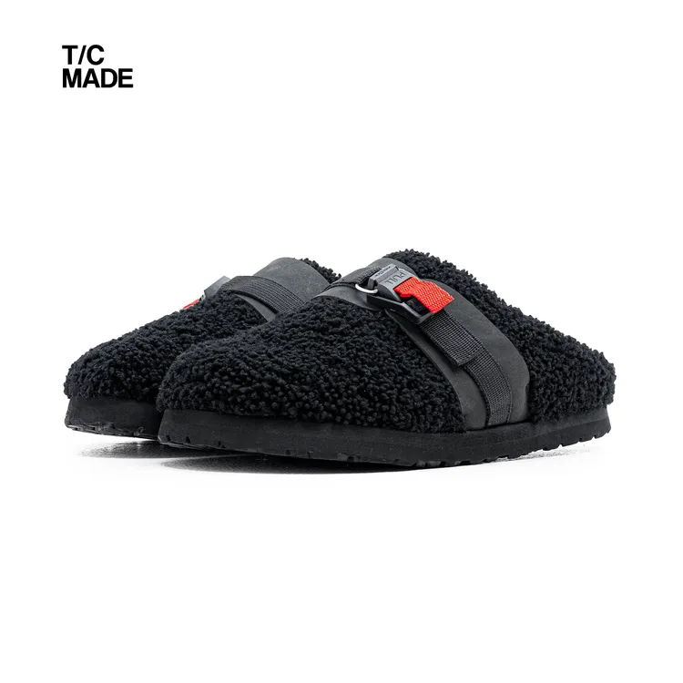 TCMADE 纯羊羔绒勃肯鞋 FIDLOCK快拆扣包头穆勒黑色拖鞋 男女款