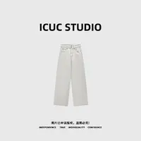 ICUC STUDIO-【双线牛仔】宽松显瘦高腰直筒牛仔长裤1518