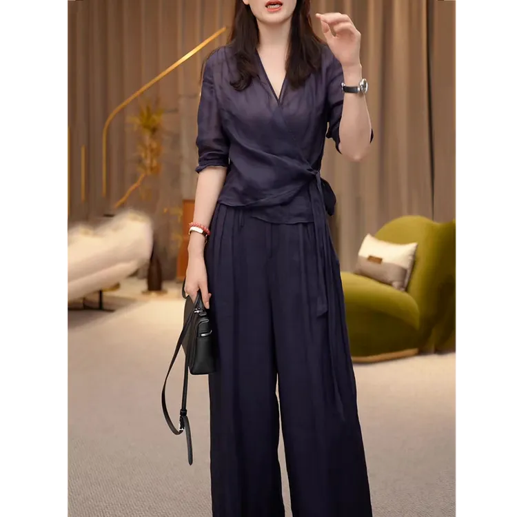 高级感时尚韩版休闲套装女2025夏季新款轻奢显瘦减龄上衣+长裤