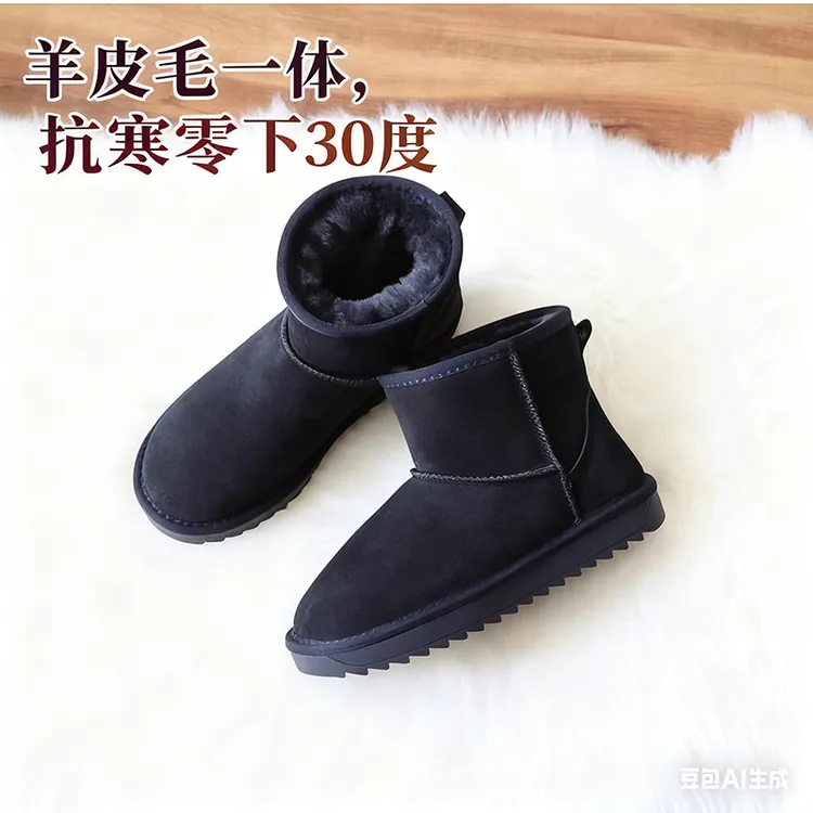 雪地靴男皮毛一体真皮羊毛保暖加绒防水防滑东北棉鞋情侣面包鞋女