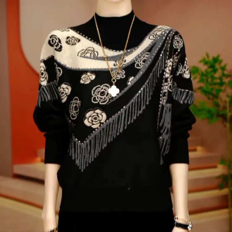 秋冬季休闲潮流显瘦新款针织衫高档女士洋气遮肉减龄时尚毛衣打底