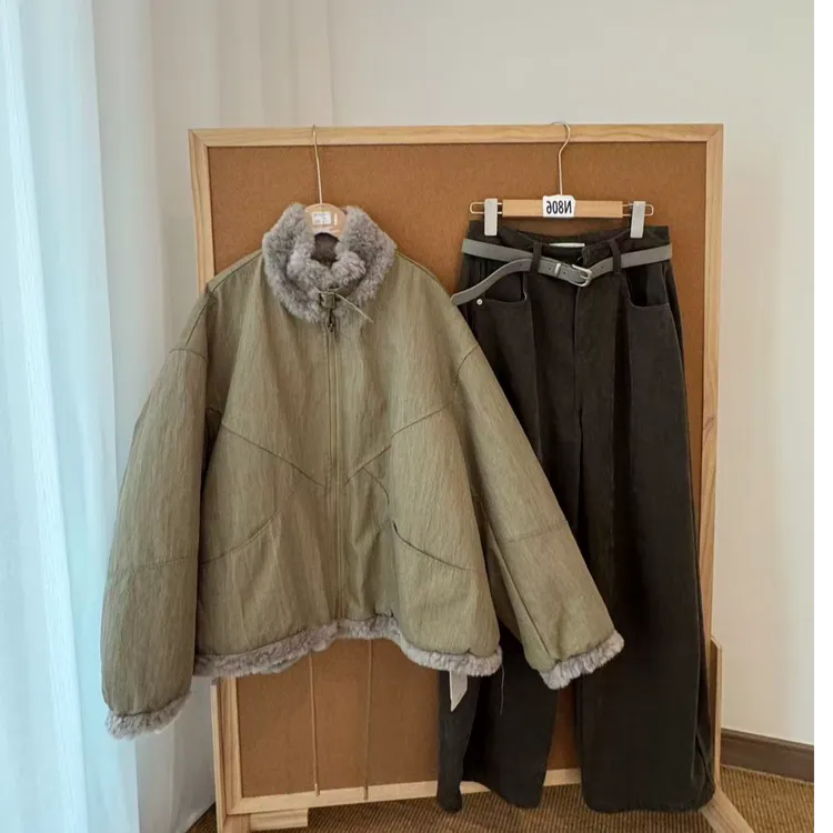 【Heyguai】毛毛拼接棉服外套