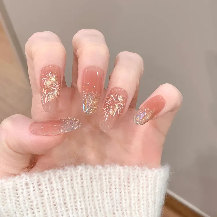 【烂漫烟火】秋冬烟火碎闪冰透猫眼美甲穿戴甲中长款显白手工穿戴甲