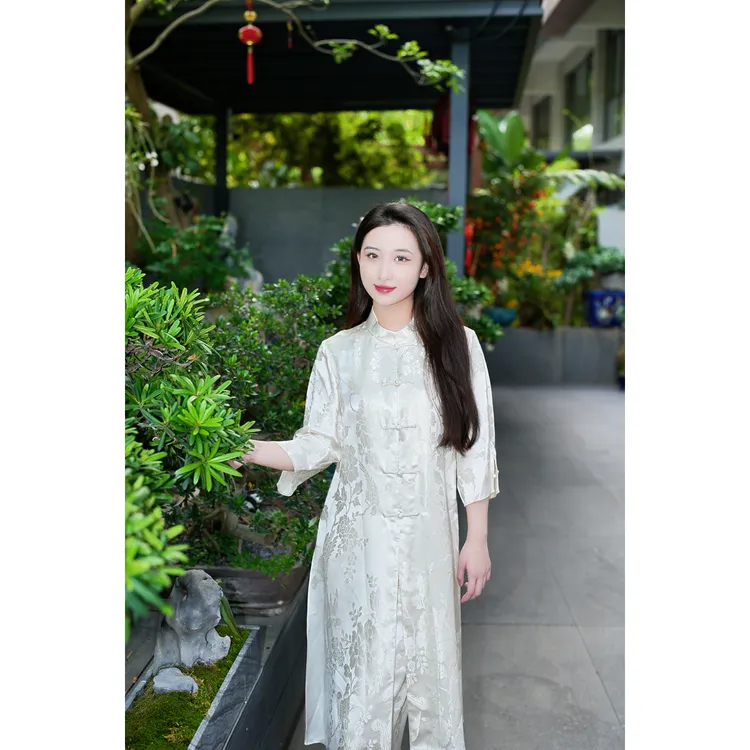 蓝大【素月华】新中式桑蚕丝长裙7762