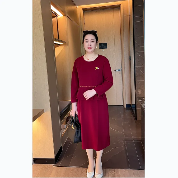 喜妈妈婚宴礼服套装高贵年轻喜婆婆气质连衣裙优雅大气日常秋冬款