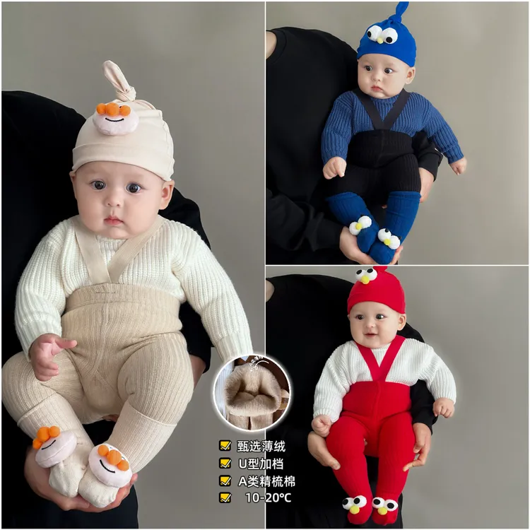 韩婴儿举重裤保暖秋冬大pp宝宝连裤袜婴幼儿高腰护肚背带裤薄绒