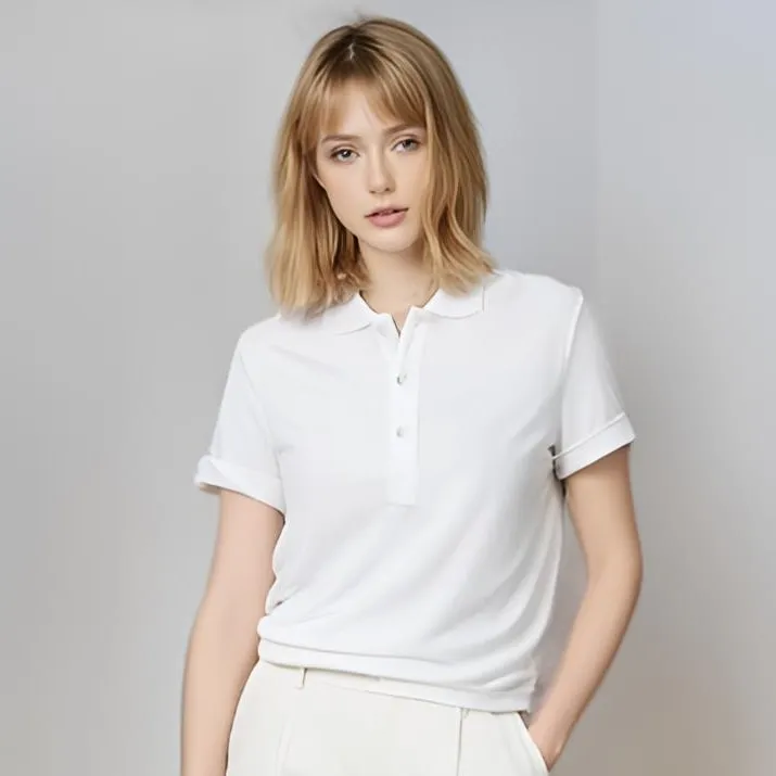 "假日休闲"  棉质夏季女款纯色简约气质POLO领上衣显瘦休闲宽松