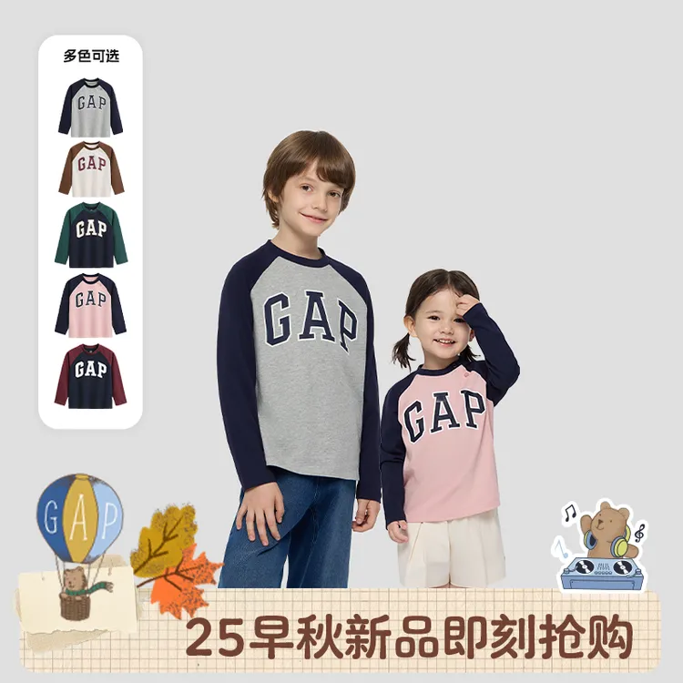 【大小童同款】Gap男女童2025秋季新款印花logo纯棉长袖T恤829283