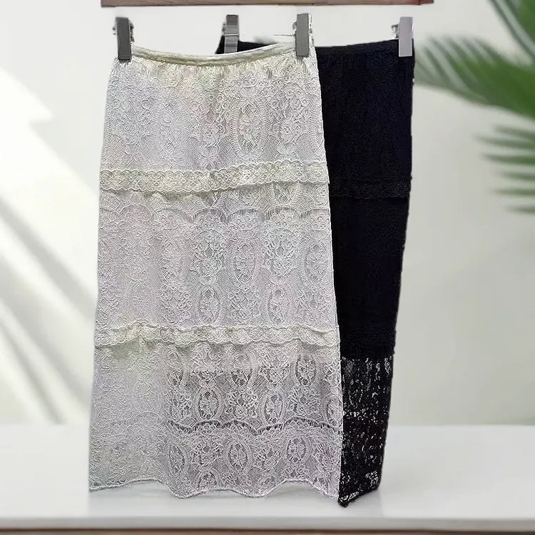 蕾丝镂空提花半身裙夏季新款高腰拼接洋气气质百搭小A休闲裙子女