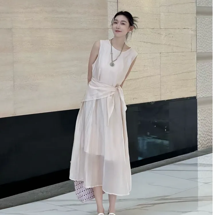 OUDOCKEE 鸥鸥 【蔷薇】肉粉收腰无袖显瘦连衣裙 L2503X508T