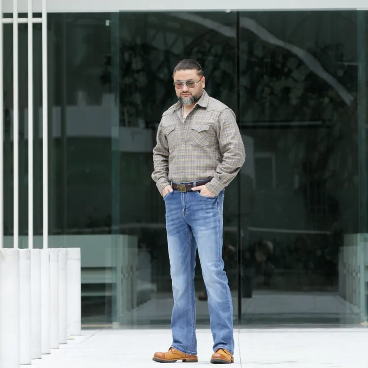 2025秋冬12.8OZ碧海蓝修身纯直筒弹力百搭牛仔裤简约男款复古休闲