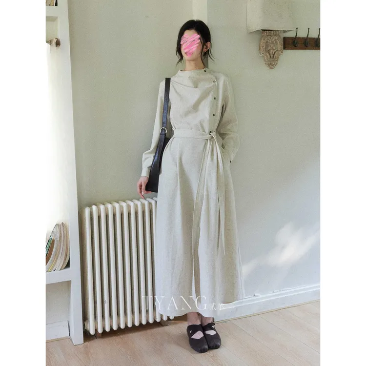 软软专属2025秋季新款【暮云归】高级感长袖连衣裙女知识分子风垂感收腰裙