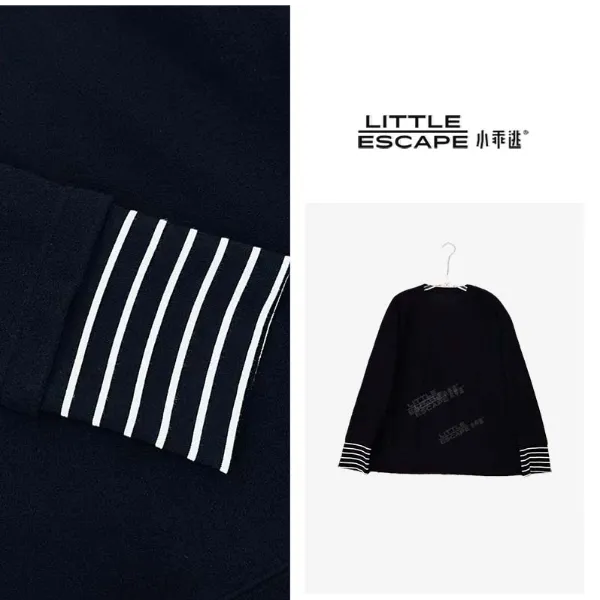 小乖逃休闲时尚黑色长袖白线袖口条纹袖潮流百搭款S25670