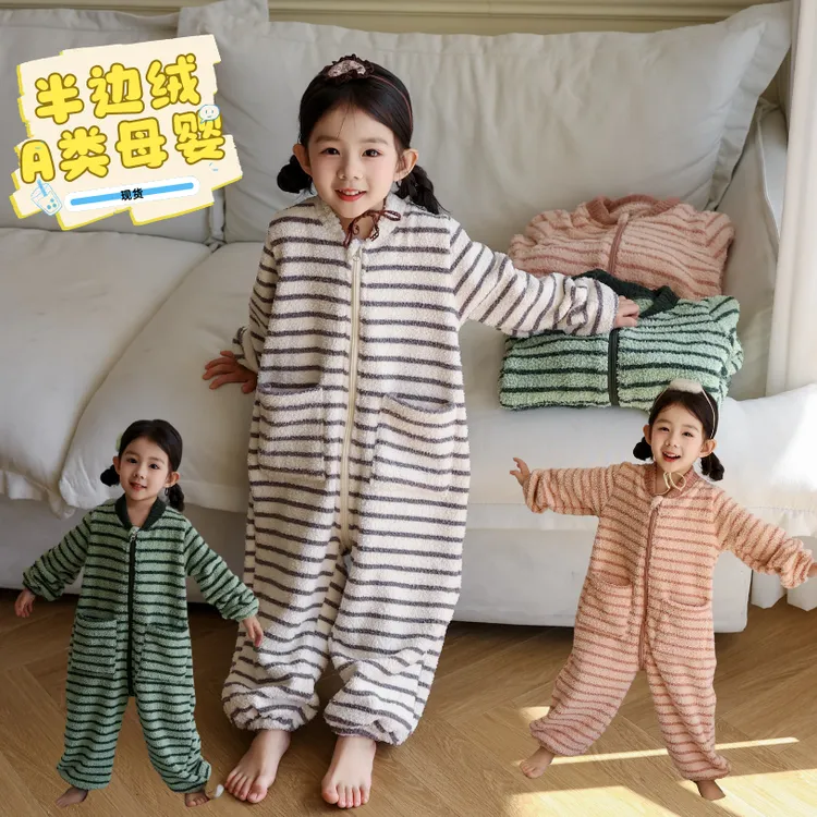 【男女同款半边绒】童秋冬款连体睡衣宝宝可爱睡袋半边绒绵密软糯
