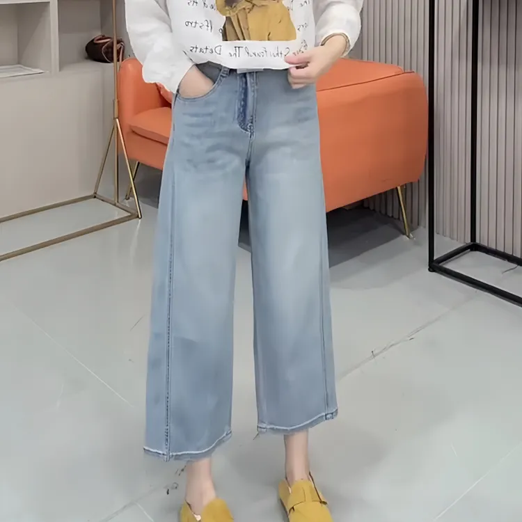 2025夏季薄款高腰显瘦洋气直筒裤牛仔裤设计感时尚气质阔腿裤宽松