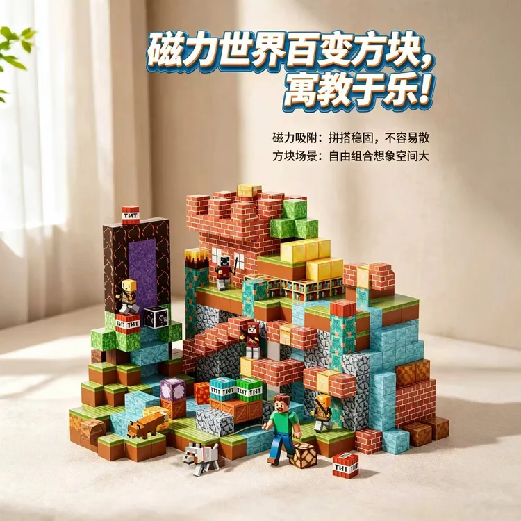 我的世界2.0cm磁力方块磁铁磁吸积木迷你儿童我的世界磁力方块