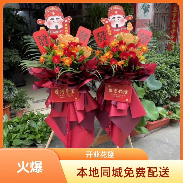 本地同城免费配送送花鲜花开业花篮全国同城配送大麦乔迁一对典礼