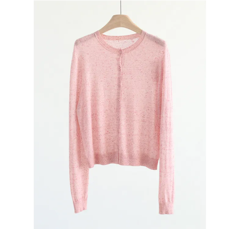 【依格歌优选现货】圆领开衫无缝一体羊毛+亚麻薄款针织衫空调衫