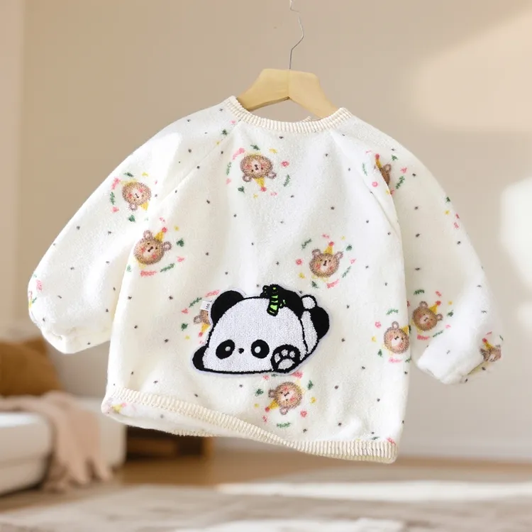 宝宝罩衣加绒秋冬款杨梅绒倒穿衣长袖小孩吃饭衣女罩棉衣罩衣倒褂