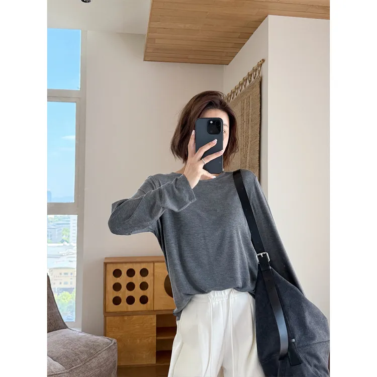 【唐悠悠mgdm】山羊绒莫代尔空气感柔软基础打底衫长袖上衣女T恤