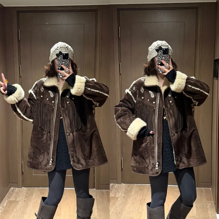 YDFSTUDIO小众【北岛初雪】欧货高品重工毛毛一体拼接设计时尚外套