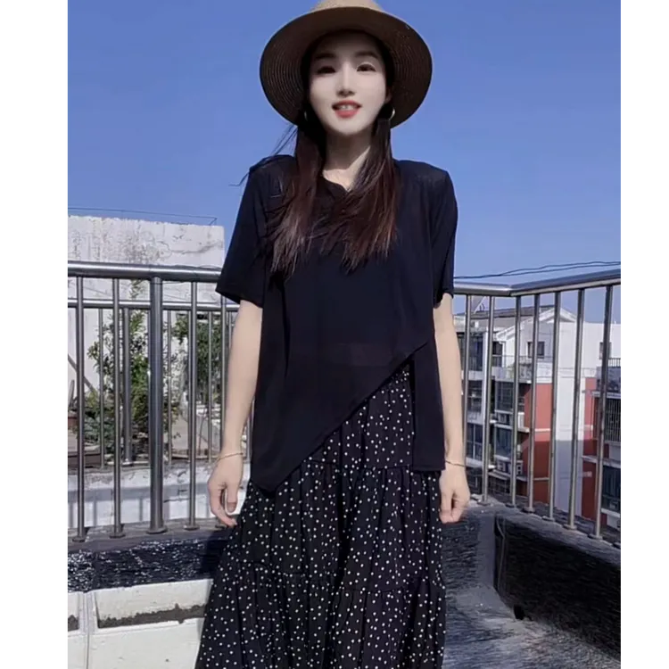 【静静专属】运补5-8套头防晒夏季开衩透款短袖T恤女新款宽松显瘦