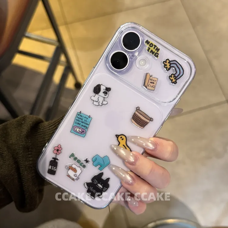 创意涂鸦图案透明全包·适用于苹果17手机壳16pro秒变大视窗14/15