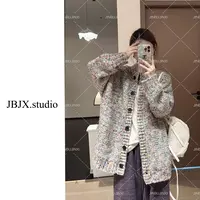 JBJX【暮紫玫红采砂毛衣 设计感慵懒风毛衣外套】气质复古时尚百搭