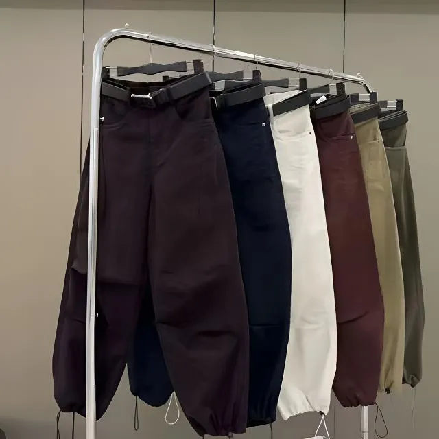 时尚设计感抽绳牛仔裤女2025年秋季新款宽松遮肉九分弯刀工装裤子