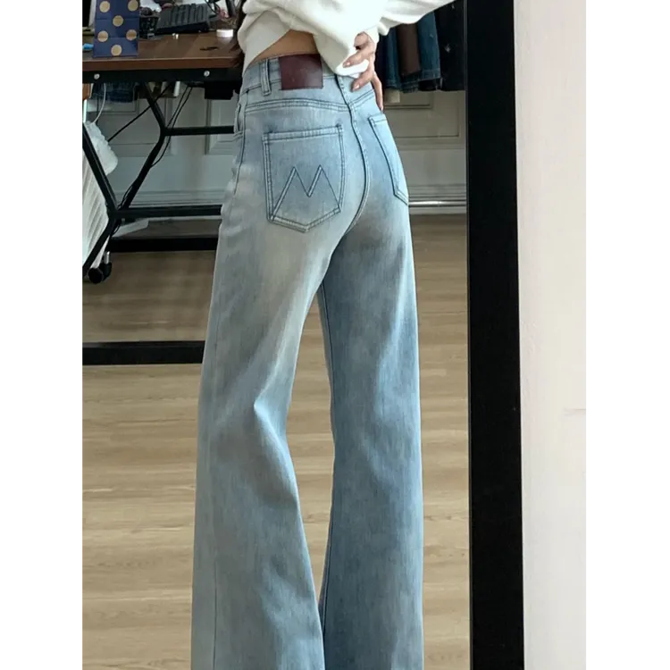 加绒复古高腰弹力喇叭牛仔裤女2025秋冬修身不贴腿显瘦拖地马蹄裤