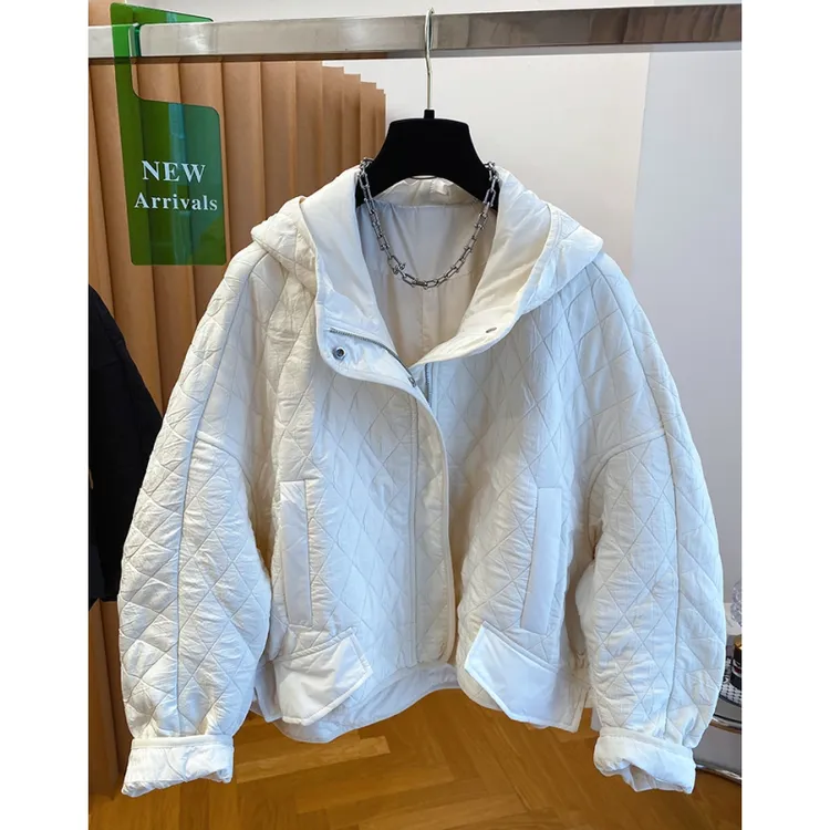 轻薄菱格连帽棉服女冬季2025新款宽松休闲洋气漂亮超好看夹棉外套