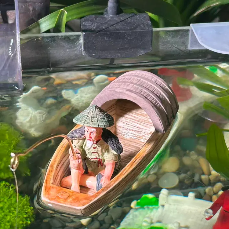 达人仿真渔翁钓鱼树脂摆件