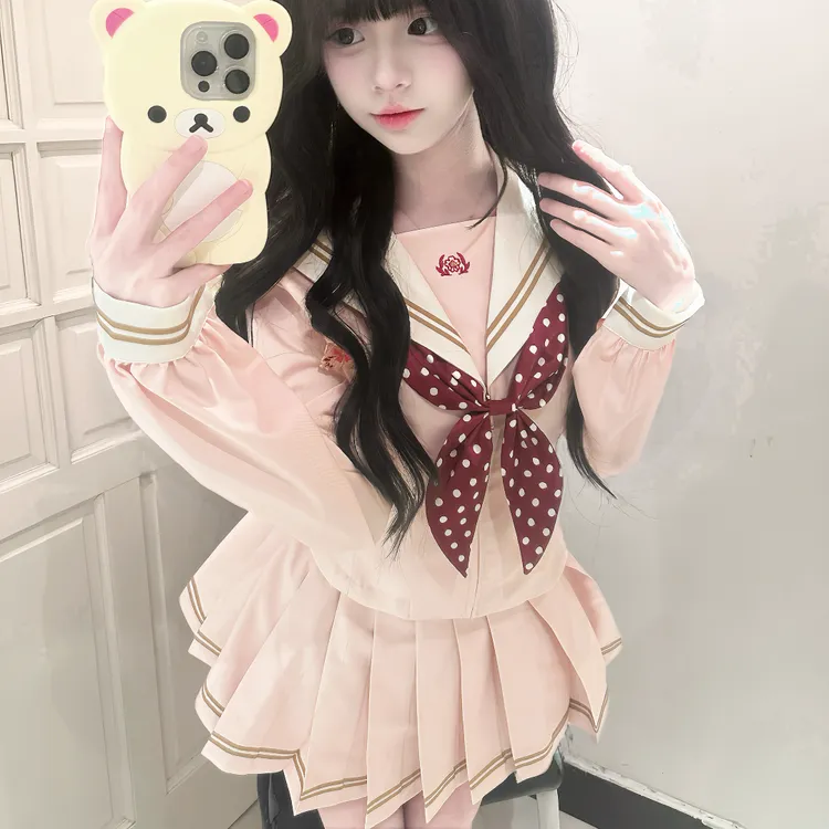 【小莓中】小糊涂JK原创蔷薇粉日系短袖夏服jk水手服制服套装收腰