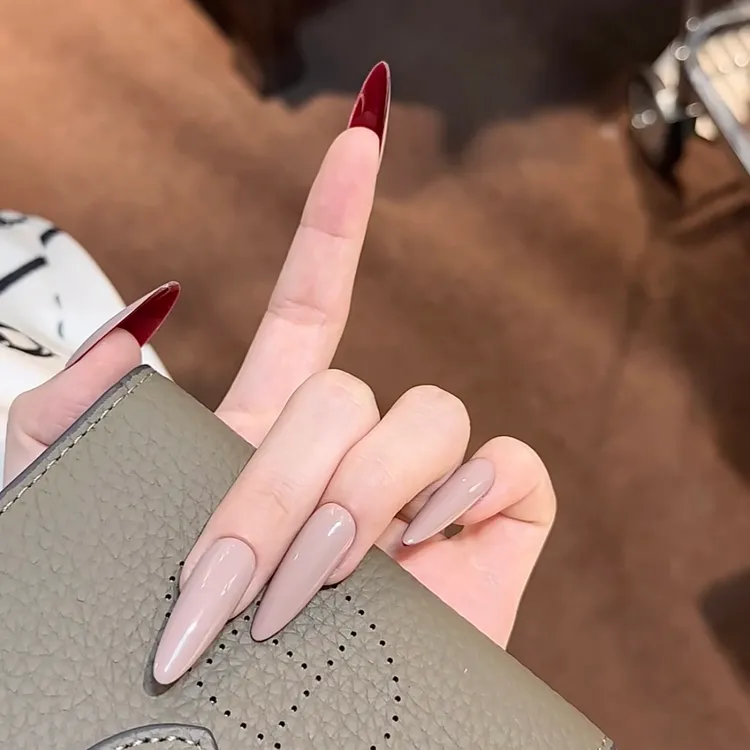 【CL红底】纯手工御姐穿戴甲高级裸色红底双面美甲气质知性长款新款